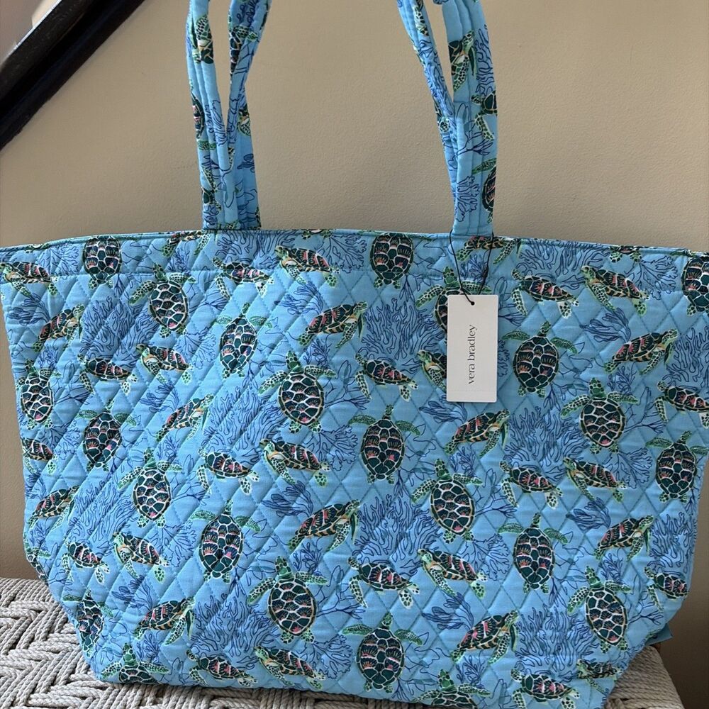 Vera Bradley Sea Turtles Coral Large Travel Tote Quilted Carry On Beach Bag NWT